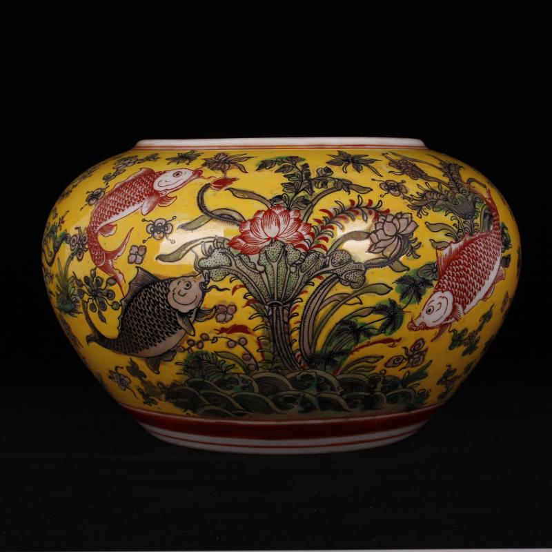 Jingdezhen imitation model of the reign of emperor kangxi pastel longfeng grain big washing dishes porcelain jar antique reproduction antique old folk items furnishing articles