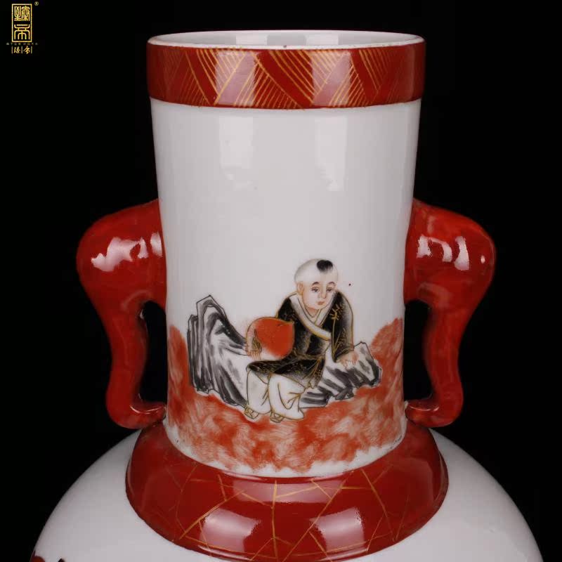 Jingdezhen all hand - made longevity "binaural 巩红 ink in the bottle grade imitation the qing xianfeng antique antique collection boutique furnishing articles