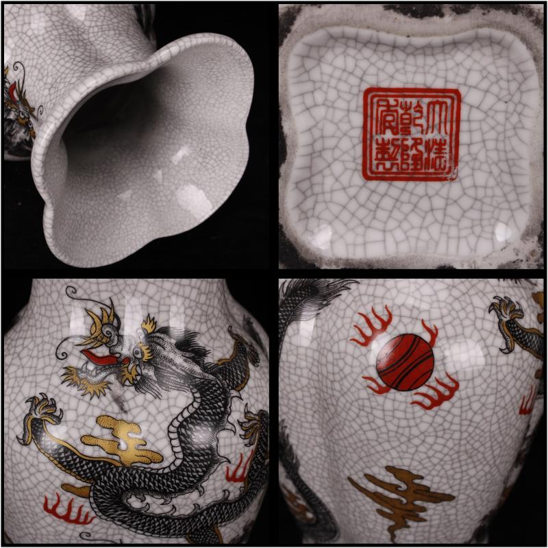 Jingdezhen imitation the qing qianlong piece of crackle famille rose square bottle imitation antique cabinet decoration old antique table furnishing articles