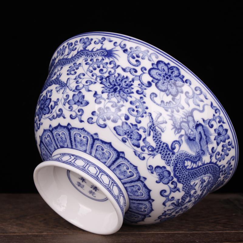 Jingdezhen blue and white longfeng imitation qianlong lotus flowers exquisite decorative bowls archaize handicrafts rich ancient frame furnishing articles