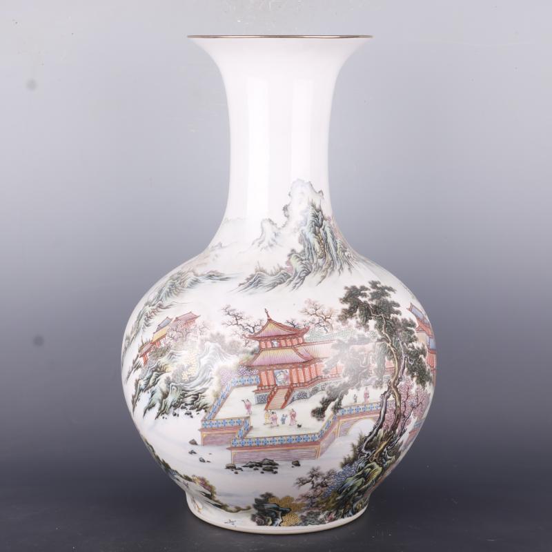 Antique Chinese porcelain floor home furnishing articles clear pastel prosperous flower grain vases, Antique curio collection