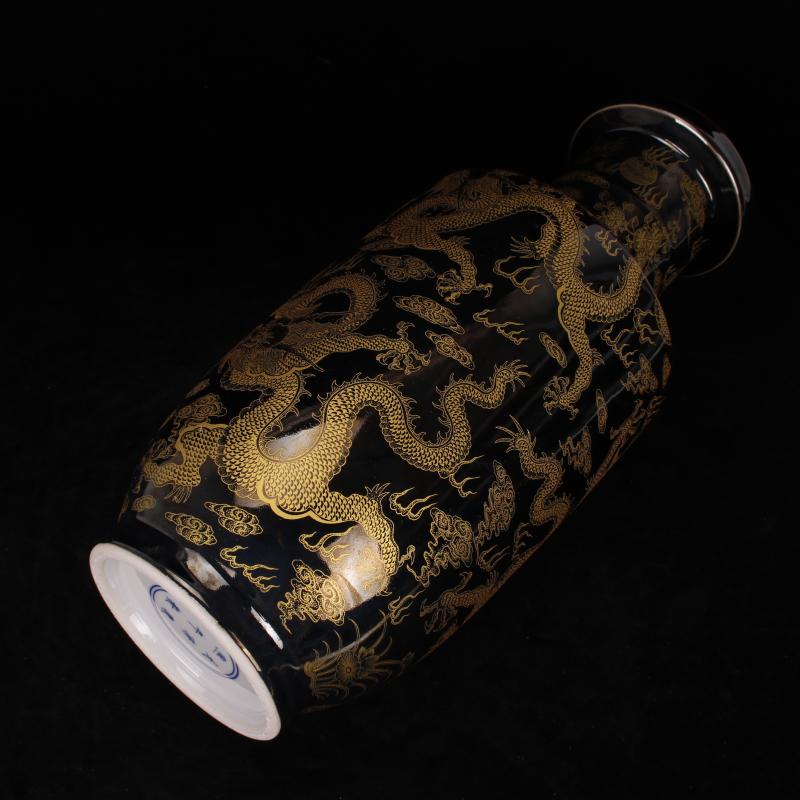 Jingdezhen antique reproduction antique kangxi sharply glaze dragon water bottle flower vase with wooden stick is Chinese style household vase furnishing articles