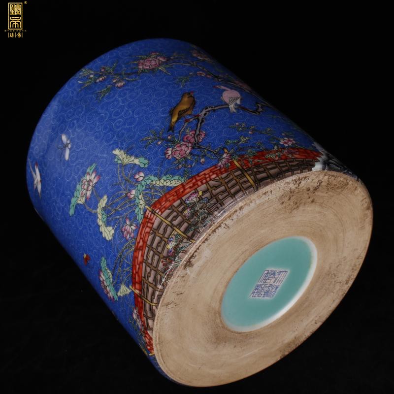 Archaize of jingdezhen porcelain enamel see colour painting of flowers and big brush pot "four desk pen sea Chinese style household company office furnishing articles