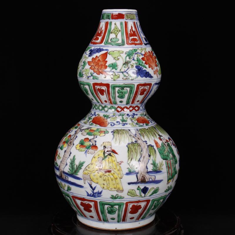 Jingdezhen imitation of yuan blue and white hand draw colorful characters play gourd bottle retro decoration style of the ancients antique furnishing articles old items