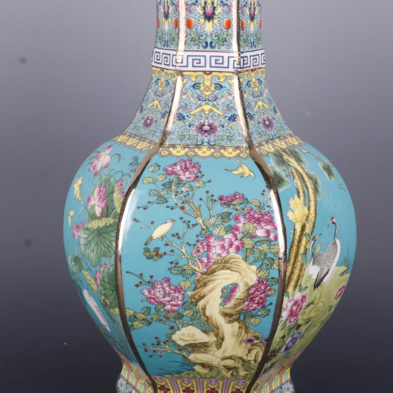 Medium the qing qianlong see colour enamel painting of flowers and the six - party antique craft porcelain vase household Chinese penjing collection