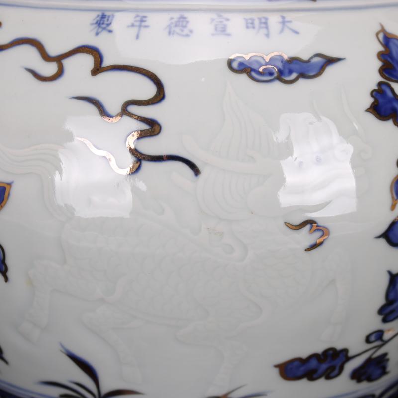 Jingdezhen imitation Ming xuande with hand - made paint shadow blue glaze carving vases, new Chinese style living room boutique soft furnishing articles