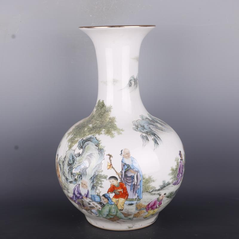 Antique Chinese porcelain floor home furnishing articles clear pastel prosperous flower grain vases, Antique curio collection