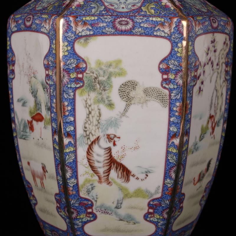 Jingdezhen imitation the qing qianlong designs of colored enamel vase archaize play Chinese zodiac antique decoration handicraft furnishing articles