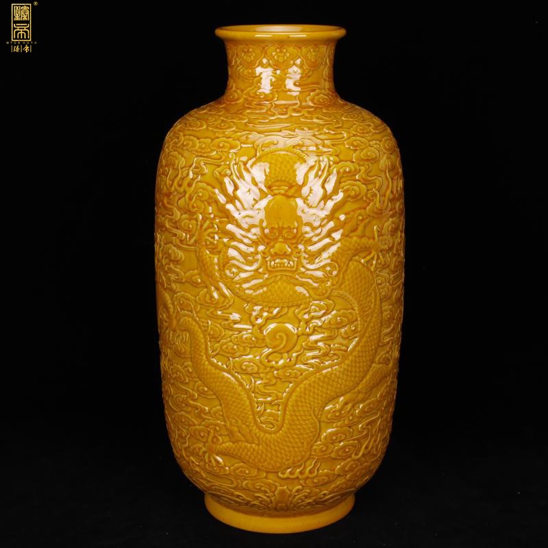 Jingdezhen imperial yellow embossed YunLongWen idea gourd bottle fine decoration antique imitation the qing qianlong years antique furnishing articles