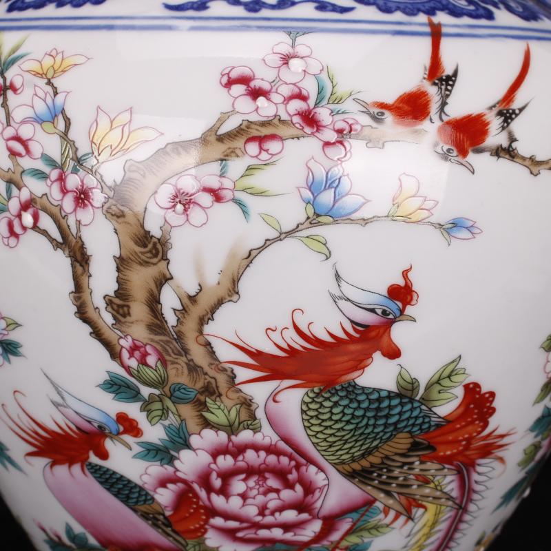 Archaize of jingdezhen porcelain qianlong double phoenix double ears sitting room porch decoration of Chinese style household imitation antique furnishing articles