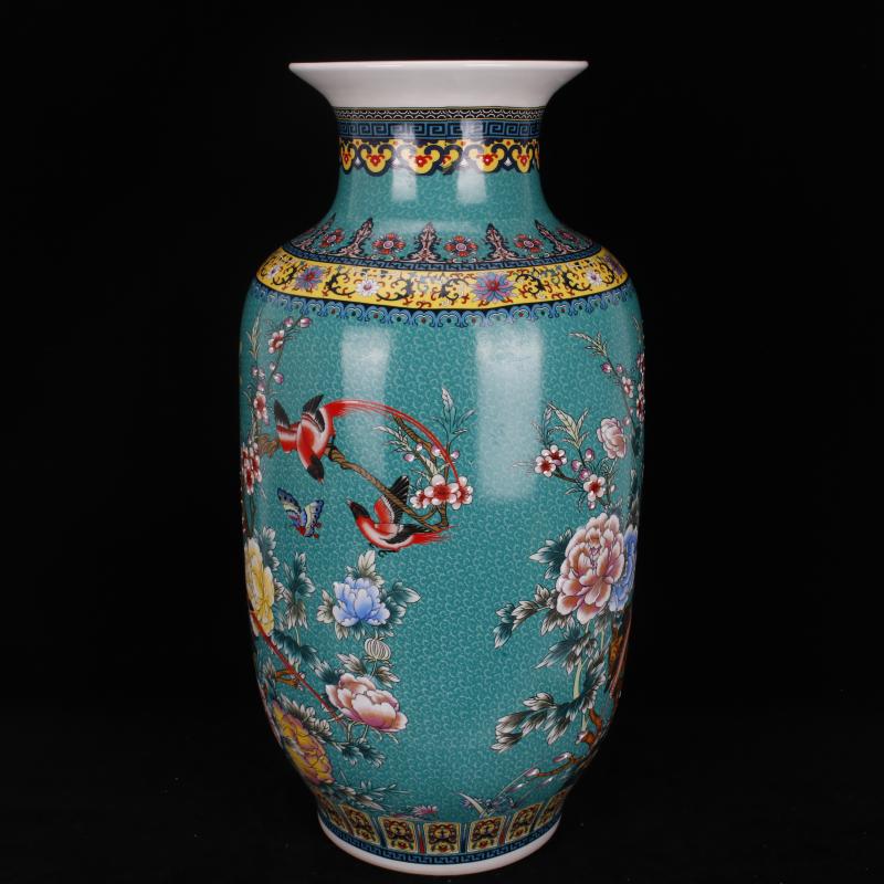 Jingdezhen copy end of qianlong antique green colored enamel painting of flowers and landing big idea gourd bottle of Chinese style classical Ming and the qing dynasty vase