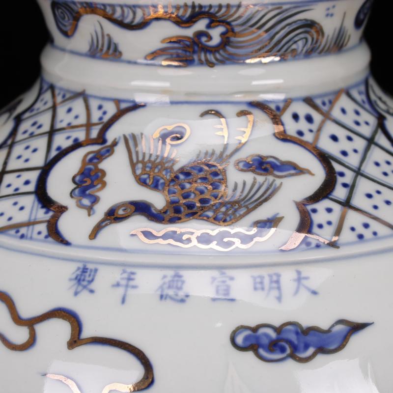Jingdezhen imitation Ming xuande with hand - made paint shadow blue glaze carving vases, new Chinese style living room boutique soft furnishing articles