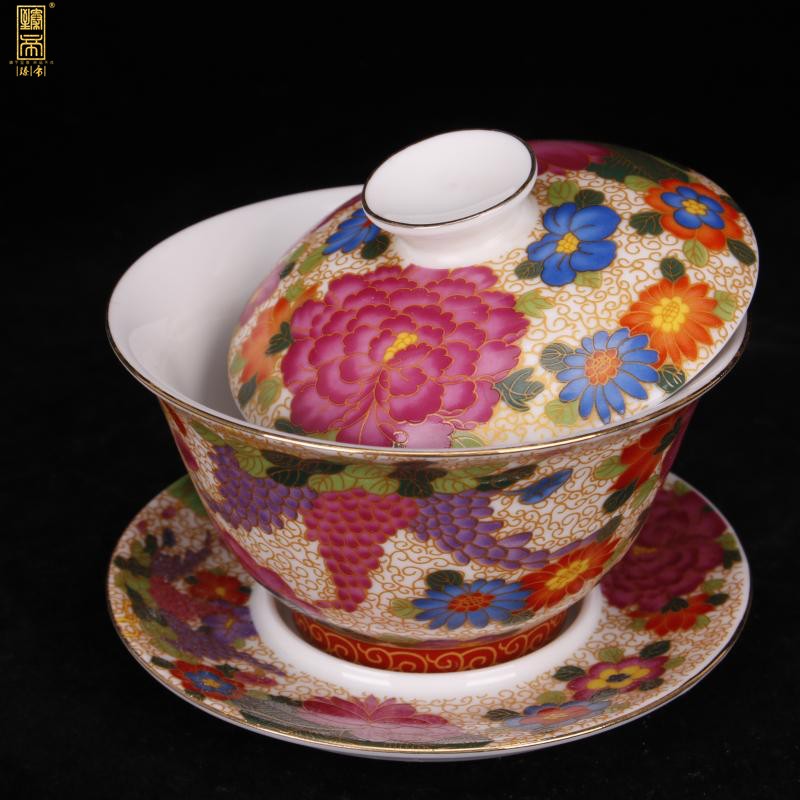 Jingdezhen imitation YongZhengNian only three fuels the wire inlay enamel lid cup tureen boutique tea cups antique furnishing articles