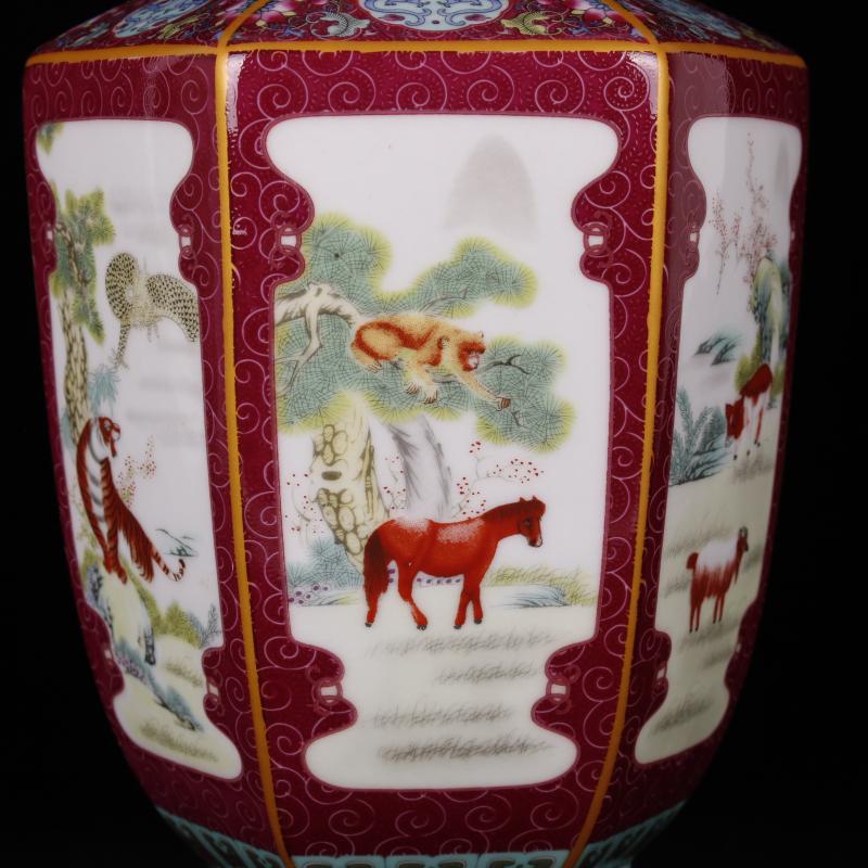Jingdezhen imitation the qing qianlong designs of colored enamel vase archaize play Chinese zodiac antique decoration handicraft furnishing articles