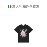 Европейская прямая рассылка Ganni, женская черная роза с принтом, повседневная футболка с круглым вырезом и короткими рукавами