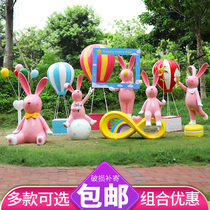Cartoon abstract rabbit ornaments outdoor fiberglass sculptures garden landscape real estate community decorations photo landing
