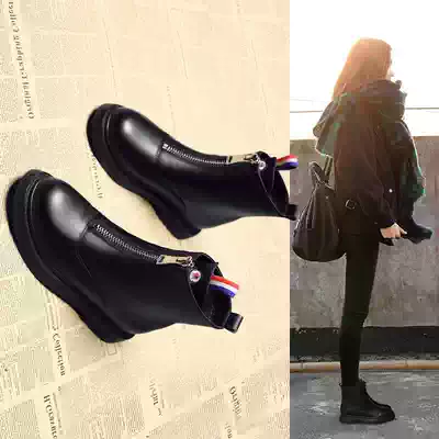 Boots Women's spring new autumn soft leather zipper short tube flat ins leather shoes plus velvet Martin shoes Gaobang boots