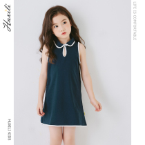 Girls summer dress turned collar dress foreign princess dress child summer sleeveless vest dress baby girl skirt thin