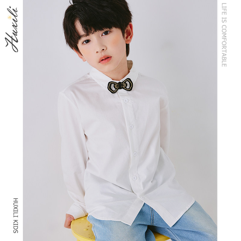 Children's shirts boys white long-sleeved 2021 spring and autumn shirts cotton woven primary school children's school uniforms garden uniforms