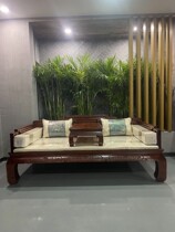 Old elm Arhat bed with Chinese carvings on Arhat steps