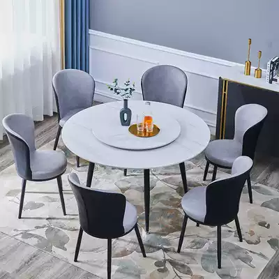 Natural rock plate round metal dining table and chair combination light luxury modern art Italian rotating disc round single desktop