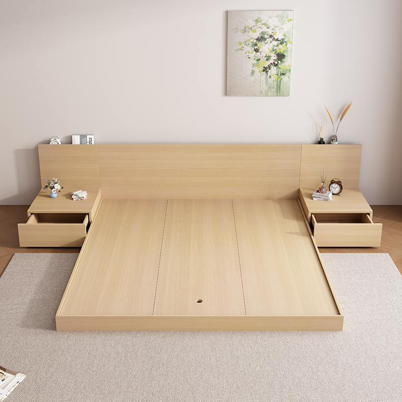 Tatami Bed ins Japanese-Style Low Bed 1.8m Single/Double Bed Frame Loft Apartment Solid Wood Particle Board Platform Bed