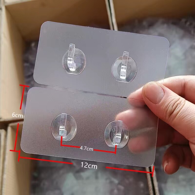 Transparent, Traceless, Rust-Proof Paper Towel Double Hook, No-Drill Adhesive Hook for Bathroom, Kitchen, Dormitory, Behind Door, for Hanging Clothes, Hats, Bags, Storage