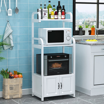 Thickened kitchen with enclosure wood shelving with microwave oven integrated shelf to floor multilayer lockers