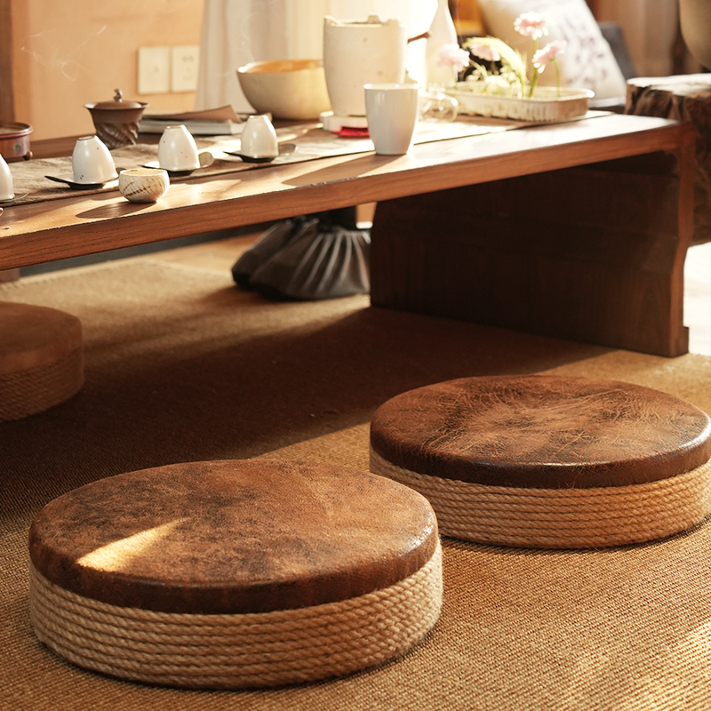 Hemp Rope Cushion, Tea Art, Chinese Style, Japanese Style, Round Seat, Tatami, Floor, Solid Wood, Retro Zen Style Stool Hemp Rope Cushion, Tea Art, Chinese Style, Japanese Style, Round Seat, Tatami, Floor, Solid Wood, Retro Zen Style Stool