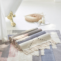 ins Nordic printed tassel floor mat bedroom carpet cotton thread woven rectangular living room carpet bedside entrance mat