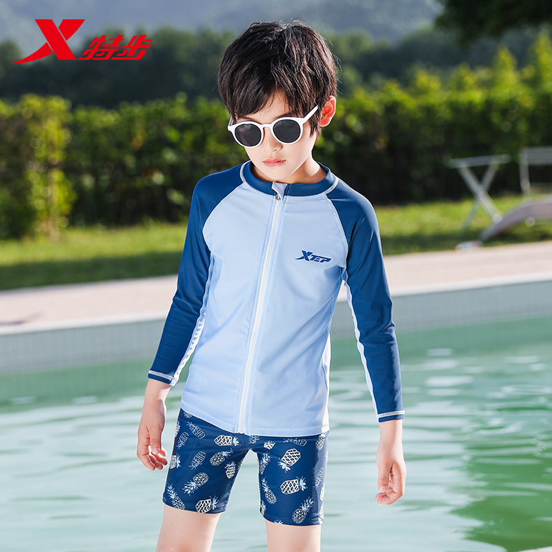 XTEP children's swimsuit boys summer 2021 new split long sleeve middle and large children sunscreen quick-drying professional swimming suit