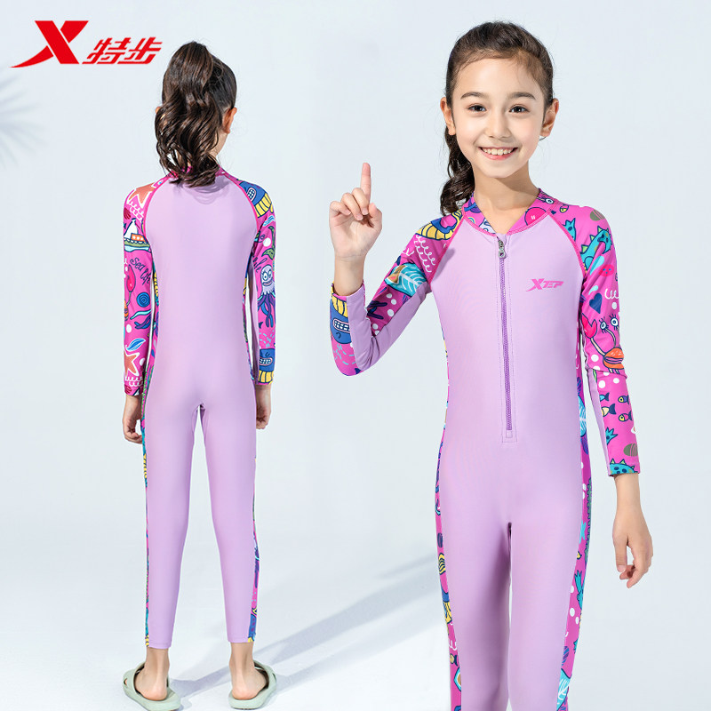 XTEP children's swimsuit Girls summer professional boys one-piece long-sleeved sunscreen small, medium and large children's baby quick-drying swimsuit