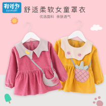 Childrens gown waterproof girl princess dress baby bib long sleeve autumn and winter cotton corduroy back wear gown
