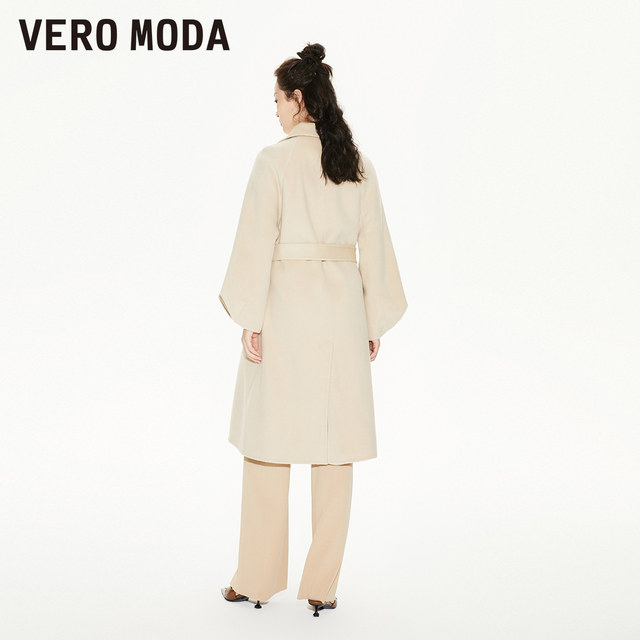 VeroModa Ole Woolen Coat ແມ່ຍິງດູໃບໄມ້ລົ່ນແລະລະດູຫນາວ Clearance Elegant Waist Lantern Sleeves Lapel ເສື້ອຍືດຍາວ