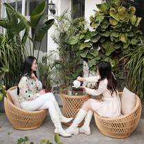 Gui Fan modern simple round rattan chair outdoor Nordic Garden Leisure back chair three-piece table and chair combination