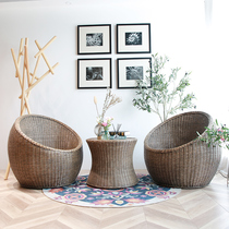 Gui Vatican Homestay Handmade Natural Rattan Woven Leisure Chair Living Room Balcony Outdoor Garden Table and Chair Set of Three Piece