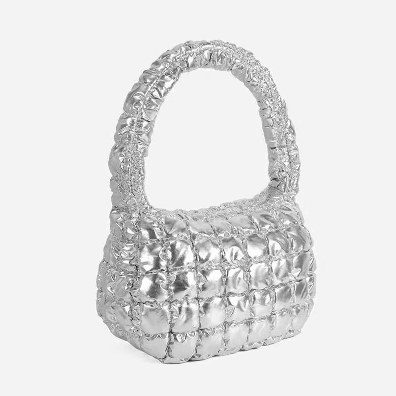 Cos Bag Women's Quilted One Shoulder Mini Cloud Bag Silver Medium Pleated Dumpling Bag 2024 New down Bag