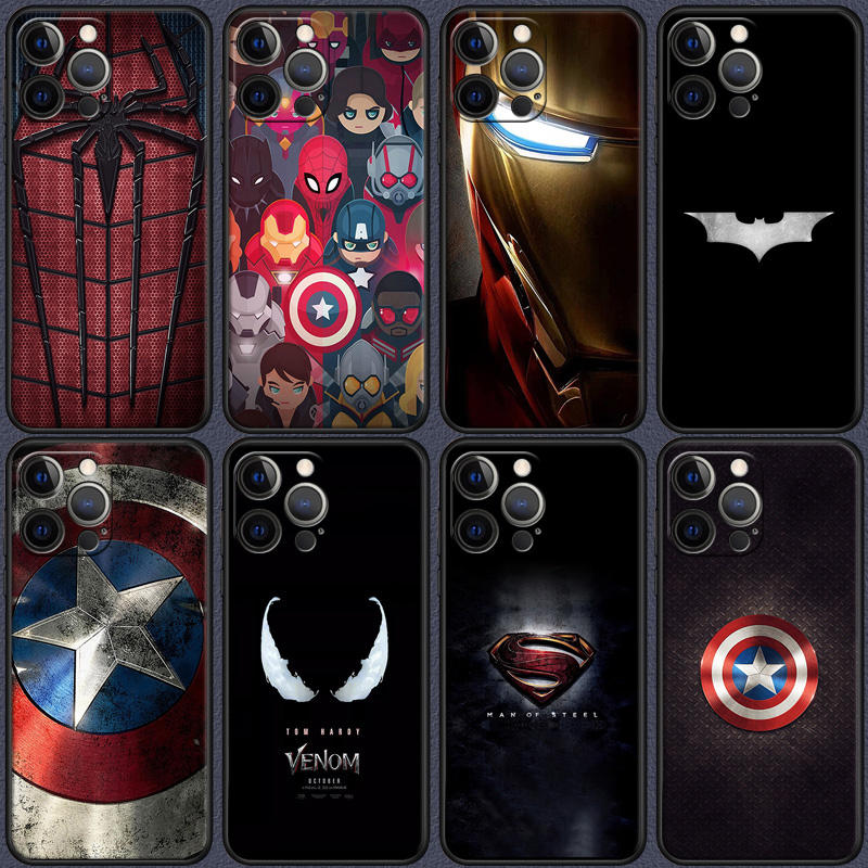 Marvel-Themed Phone Case for Apple 14, iPhone 13 Silicone Full-Cover Case for 12Pro, 11Promax Soft Case, Trendy Brand for Xs, 6S78Plus Anti-Drop Case, Xr Iron Man, 13Mini Spider-Man, Superman, for Men