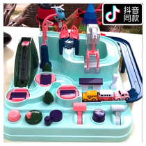 Childrens educational toy small train set rail car parking car break big adventure boy 3-4-6 years old