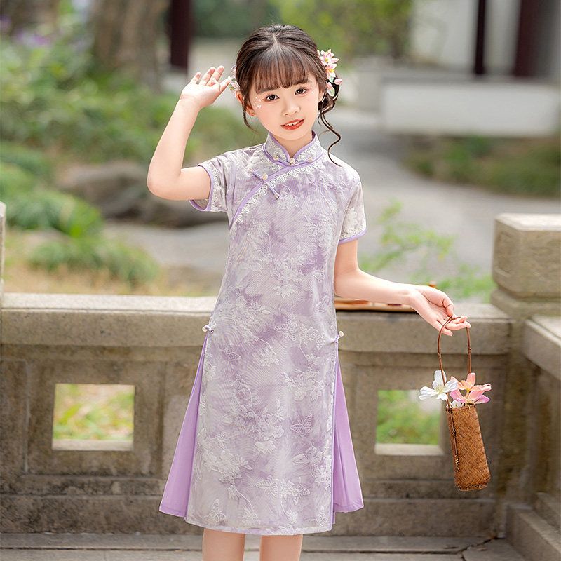 open lace back dress Modern Qipao dress, Evening Dress, Full length, purple color  QipaoMood