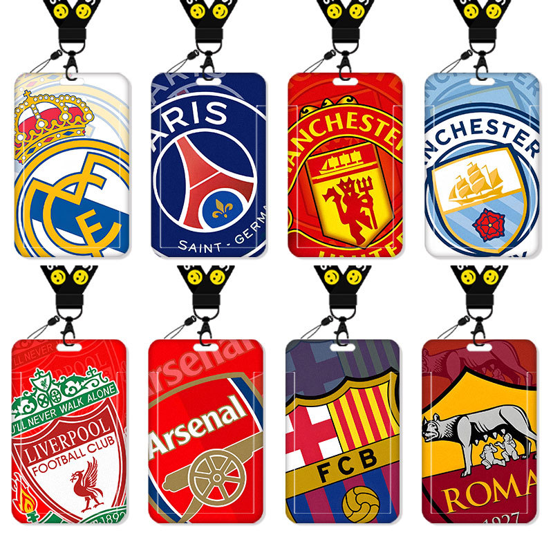 Manchester City Card Holder Meal Card Campus Card Bus Card Student Water Card Id Work Badge Badge Holder School Badge Keychain with Lanyard Neck Strap Manchester United Paris Football Team Emblem Tottenham Liverpool Men