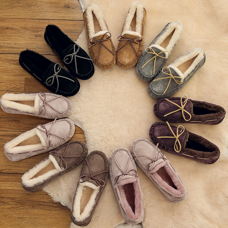 Official Flagship Store Australian Fur Integrated Loafers Women's Winter Fleece-Lined Wool Warm Snow Boots Aζuggоne