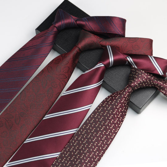 Burgundy Tie for Men, Formal Wear, Wedding, Festive, Groom, Fashionable Pattern, Business, Professional, Wedding, 8cm Hand-Tied Style
