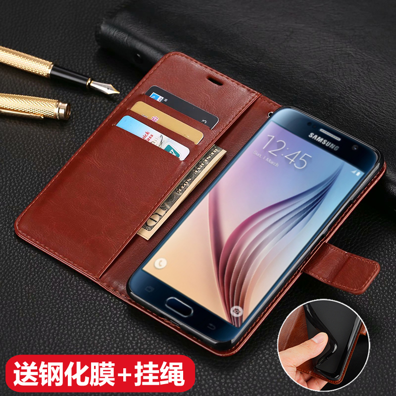 Suitable for Samsung S6 Phone Case Leather Cover S6 Edge+ Flip Protective Case G9250 Shell G9280 Full Coverage Sm-G9200 Curved S6 Edge Soft Smg9208 Men and Women Galaxy G9209
