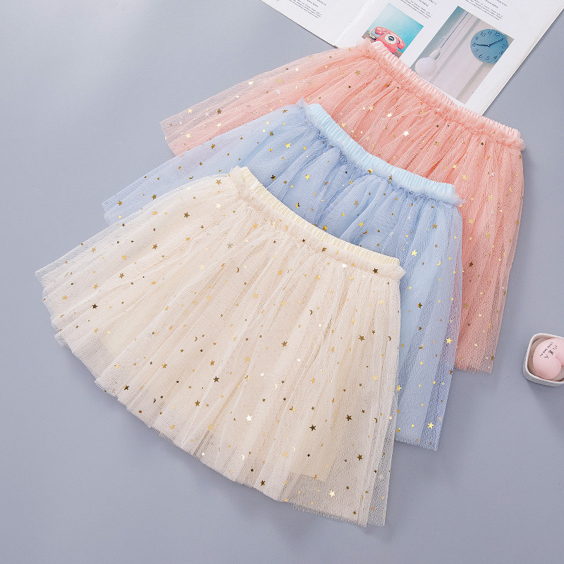 Girl Half Body Dress 2022 Summer Dress New Foreign Pie Full Of Stars Children Yarn Dress Fluffy Skirt Girl Net Yarn Short Skirt