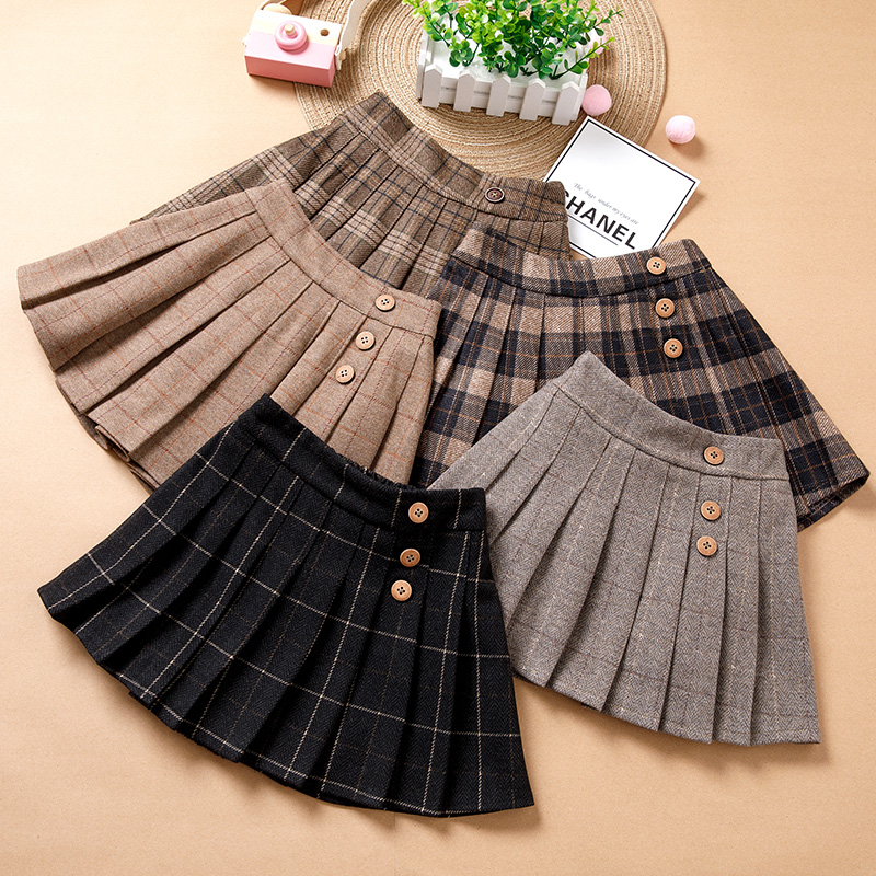 Girls skirt pleated skirt spring and Autumn 2021 new children's western style plaid all-match short skirt girls wear skirts outside