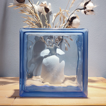 Import European Label Original color blue Cloud mist Transparent Translucent Square Hollow Glass Brick Toilet Partition Wall