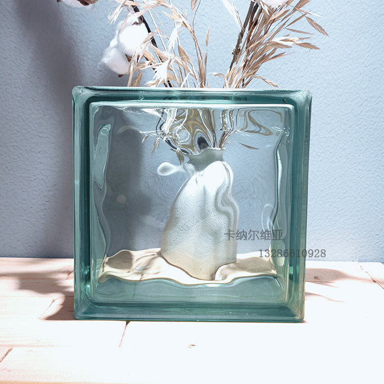 Import Original Color Green Clouds Fog Tattooing Translucent Square Hollow Glass Brick Make-up Room Bedroom Partition Wall