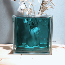 Imported interior color green cloud pattern transparent translucent square hollow glass brick bathroom bedroom partition wall