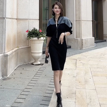 European goods in early spring new denim splicing zipper dress in 2023 niche cover meat and look thin high-end sweater dress